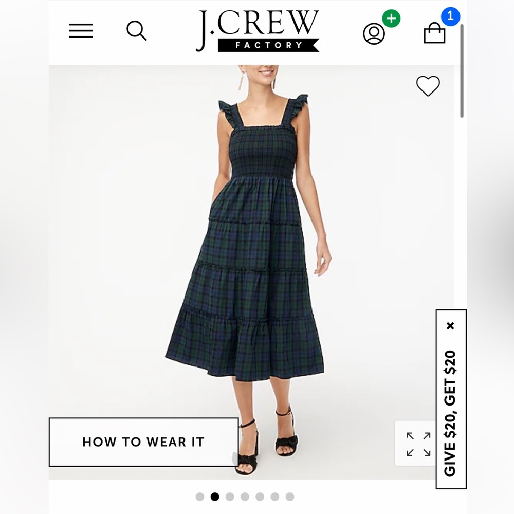 J Crew Smocked plaid midi dress
